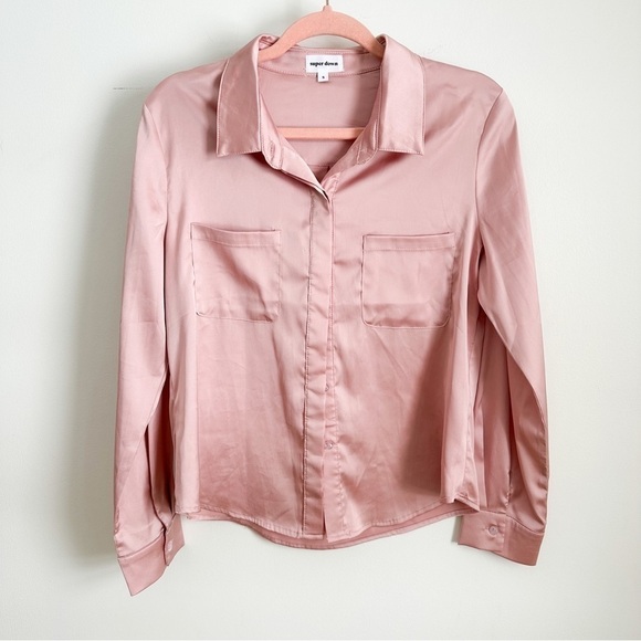 Superdown Pastel Pink Satin Button Down Top sz Small - Picture 7 of 10